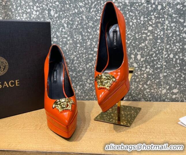 Discount Versace La Medusa Patent Leather Plarform Pumps 14.5cm 011348 Orange