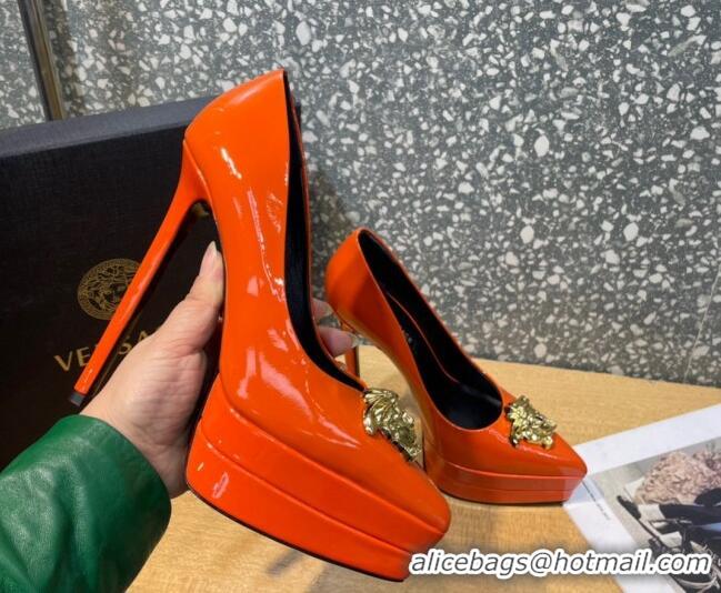 Discount Versace La Medusa Patent Leather Plarform Pumps 14.5cm 011348 Orange