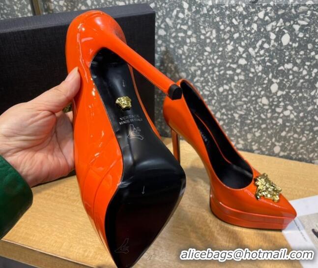 Discount Versace La Medusa Patent Leather Plarform Pumps 14.5cm 011348 Orange