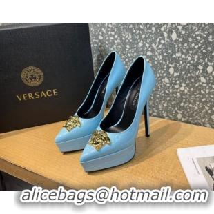 Sumptuous Versace La Medusa Patent Leather Plarform Pumps 14.5cm 011348 Blue