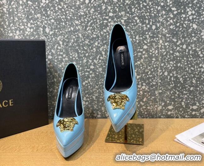 Sumptuous Versace La Medusa Patent Leather Plarform Pumps 14.5cm 011348 Blue