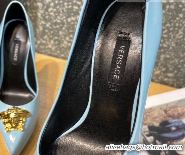 Sumptuous Versace La Medusa Patent Leather Plarform Pumps 14.5cm 011348 Blue