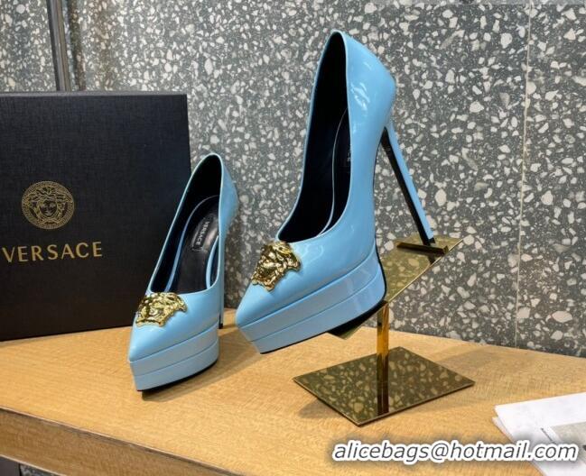 Sumptuous Versace La Medusa Patent Leather Plarform Pumps 14.5cm 011348 Blue