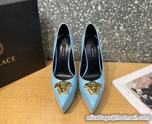 Sumptuous Versace La Medusa Patent Leather Plarform Pumps 14.5cm 011348 Blue