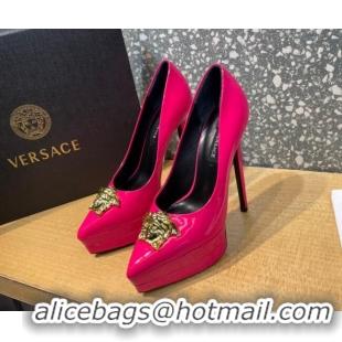 Grade Quality Versace La Medusa Patent Leather Plarform Pumps 14.5cm 011348 Hot Pink