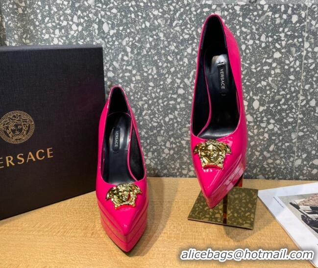 Grade Quality Versace La Medusa Patent Leather Plarform Pumps 14.5cm 011348 Hot Pink