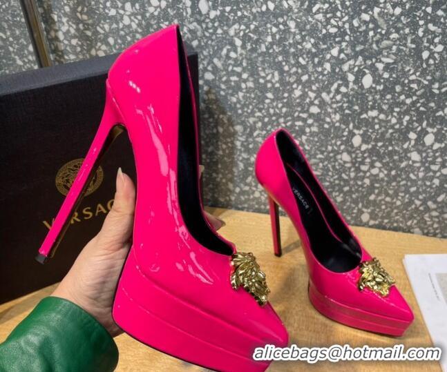 Grade Quality Versace La Medusa Patent Leather Plarform Pumps 14.5cm 011348 Hot Pink