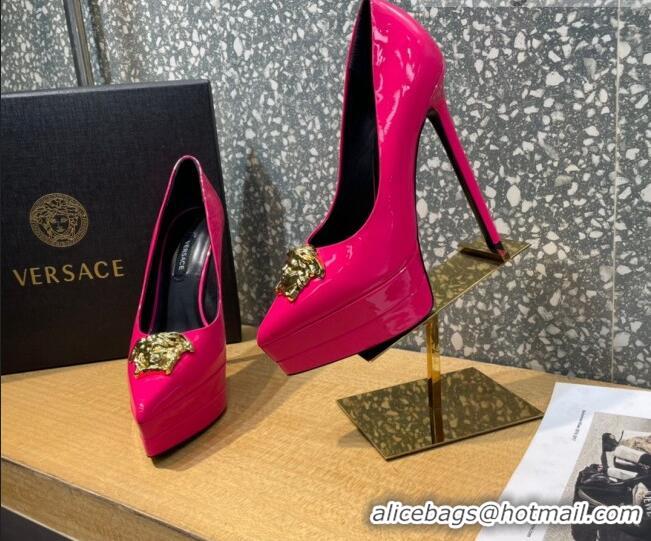 Grade Quality Versace La Medusa Patent Leather Plarform Pumps 14.5cm 011348 Hot Pink