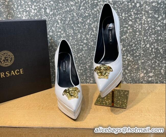 Cheap Price Versace La Medusa Patent Leather Plarform Pumps 14.5cm 011348 White