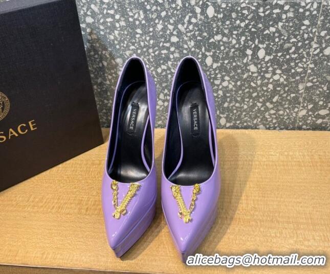 Good Taste Versace La Medusa Patent Leather Plarform Pumps 14.5cm 011348 Purple