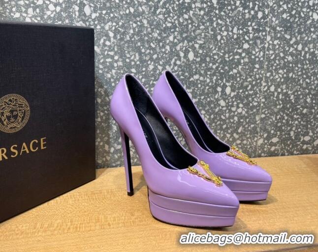 Good Taste Versace La Medusa Patent Leather Plarform Pumps 14.5cm 011348 Purple