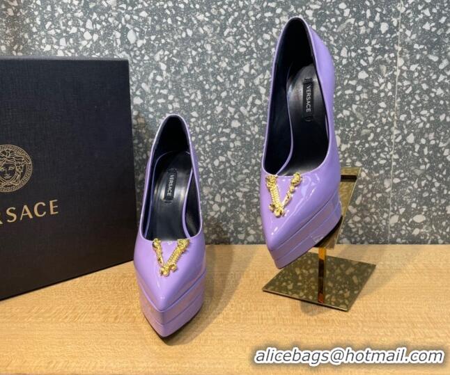 Good Taste Versace La Medusa Patent Leather Plarform Pumps 14.5cm 011348 Purple