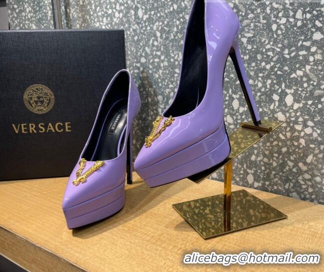 Good Taste Versace La Medusa Patent Leather Plarform Pumps 14.5cm 011348 Purple