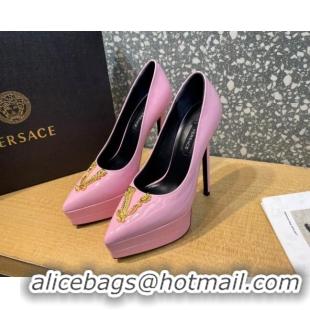 Good Quality Versace La Medusa Patent Leather Plarform Pumps 14.5cm 011348 Light Pink