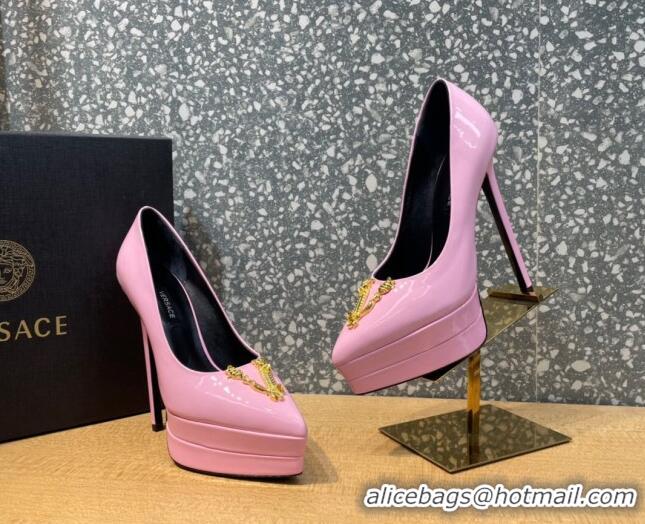 Good Quality Versace La Medusa Patent Leather Plarform Pumps 14.5cm 011348 Light Pink