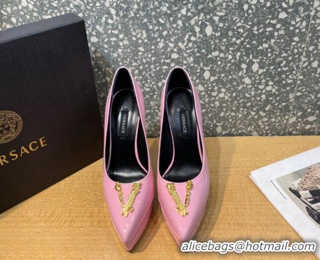 Good Quality Versace La Medusa Patent Leather Plarform Pumps 14.5cm 011348 Light Pink