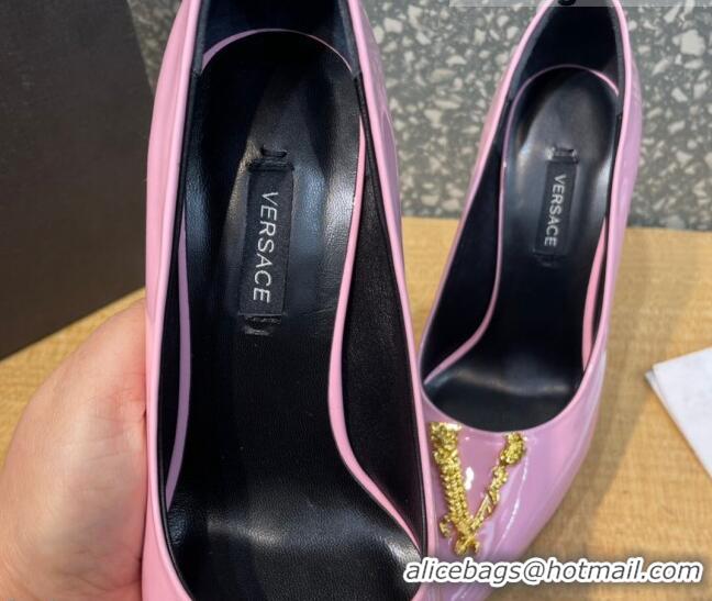 Good Quality Versace La Medusa Patent Leather Plarform Pumps 14.5cm 011348 Light Pink