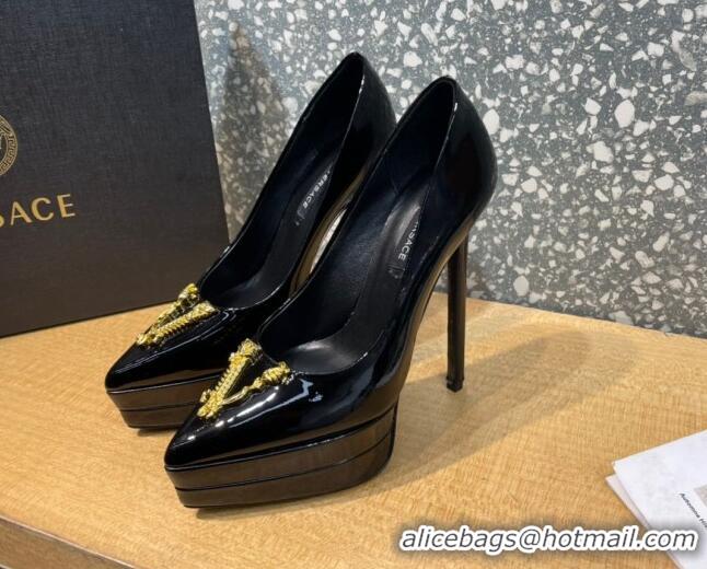 Stylish Versace La Medusa Patent Leather Plarform Pumps 14.5cm 011348 Black