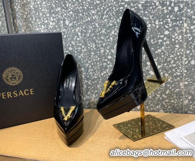 Stylish Versace La Medusa Patent Leather Plarform Pumps 14.5cm 011348 Black