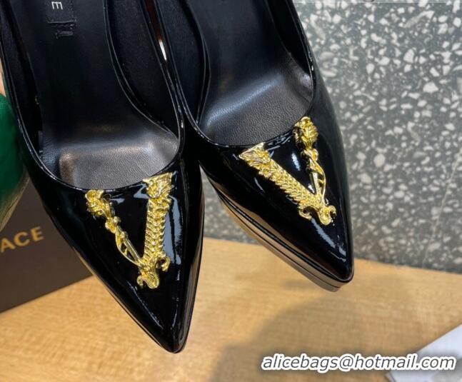 Stylish Versace La Medusa Patent Leather Plarform Pumps 14.5cm 011348 Black