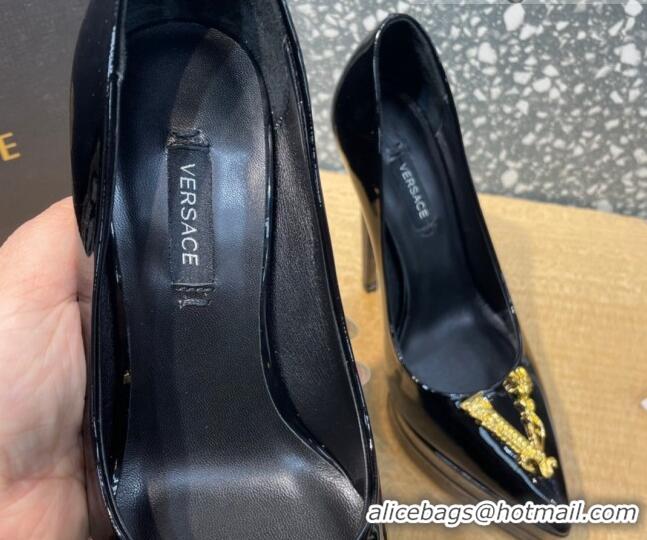 Stylish Versace La Medusa Patent Leather Plarform Pumps 14.5cm 011348 Black