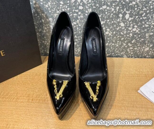 Stylish Versace La Medusa Patent Leather Plarform Pumps 14.5cm 011348 Black