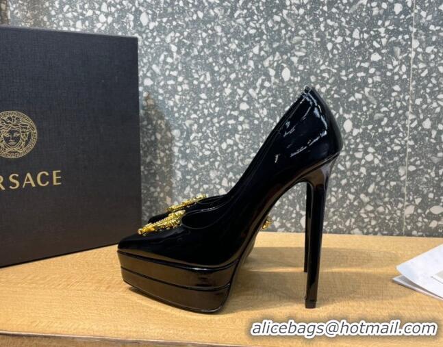 Stylish Versace La Medusa Patent Leather Plarform Pumps 14.5cm 011348 Black