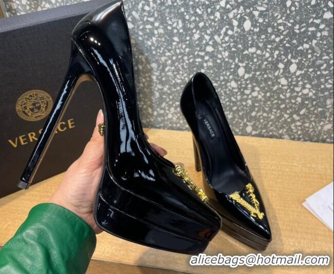 Stylish Versace La Medusa Patent Leather Plarform Pumps 14.5cm 011348 Black