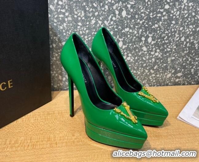 Luxurious Versace La Medusa Patent Leather Plarform Pumps 14.5cm 011348 Green