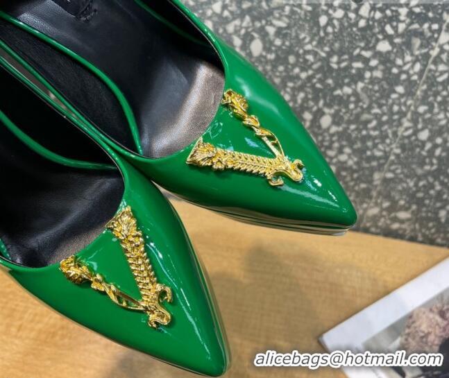 Luxurious Versace La Medusa Patent Leather Plarform Pumps 14.5cm 011348 Green