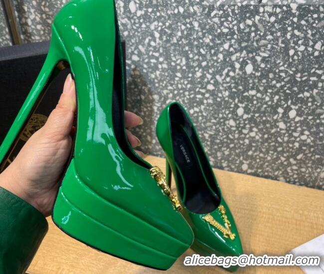 Luxurious Versace La Medusa Patent Leather Plarform Pumps 14.5cm 011348 Green