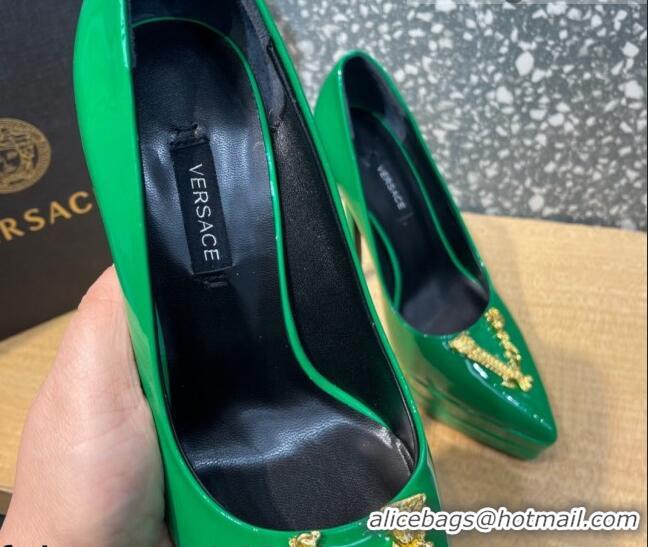 Luxurious Versace La Medusa Patent Leather Plarform Pumps 14.5cm 011348 Green