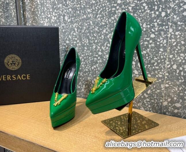 Luxurious Versace La Medusa Patent Leather Plarform Pumps 14.5cm 011348 Green