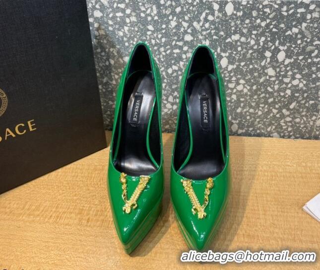 Luxurious Versace La Medusa Patent Leather Plarform Pumps 14.5cm 011348 Green