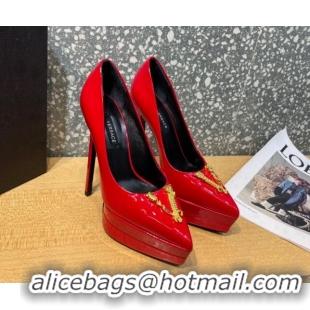 Best Product Versace Virtus Patent Leather Plarform Pumps 14.5cm 011348 Red