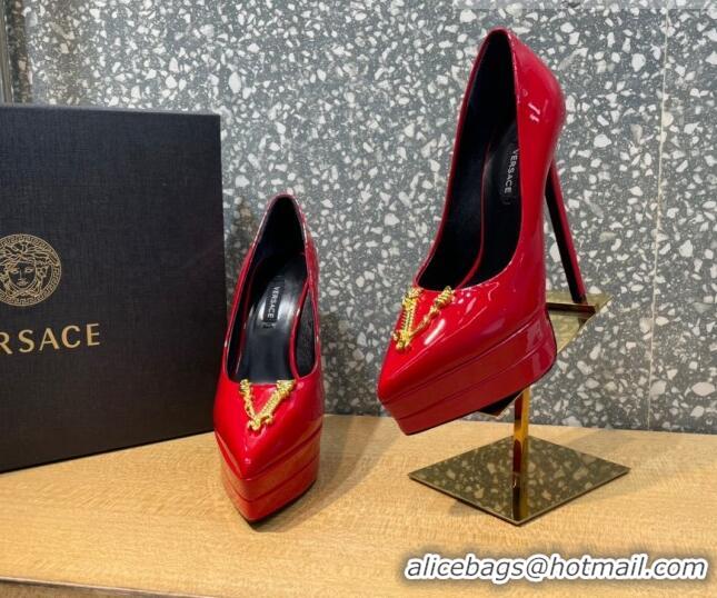 Best Product Versace Virtus Patent Leather Plarform Pumps 14.5cm 011348 Red