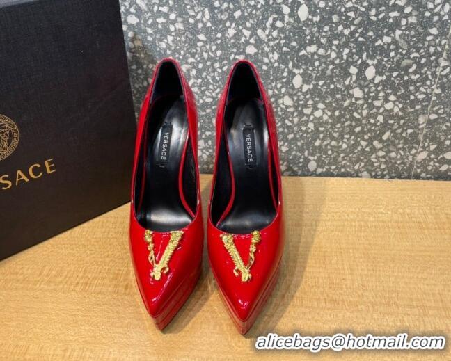 Best Product Versace Virtus Patent Leather Plarform Pumps 14.5cm 011348 Red