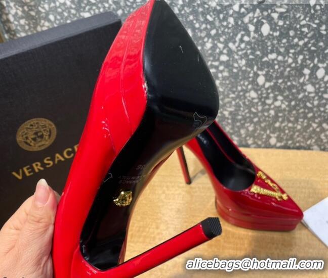 Best Product Versace Virtus Patent Leather Plarform Pumps 14.5cm 011348 Red