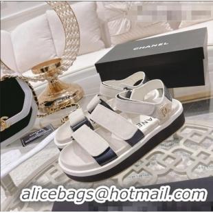 Top Quality Chanel Suede Strap Flat Sandals C1420 White 2022