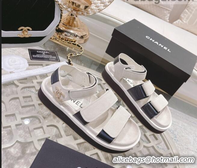 Top Quality Chanel Suede Strap Flat Sandals C1420 White 2022