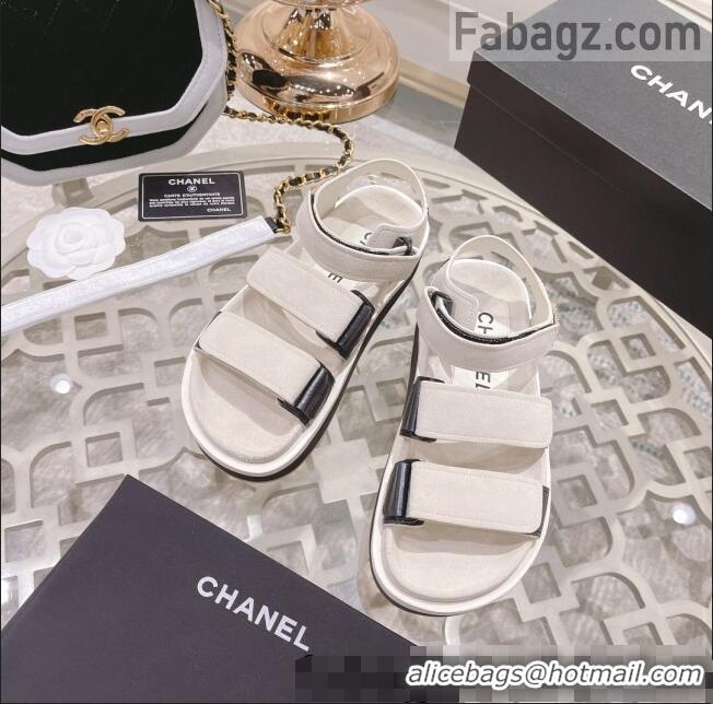 Top Quality Chanel Suede Strap Flat Sandals C1420 White 2022