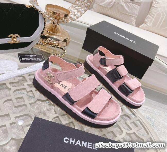 Promotional Chanel Suede Strap Flat Sandals C1420 Pink 2022