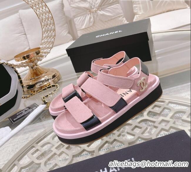 Promotional Chanel Suede Strap Flat Sandals C1420 Pink 2022