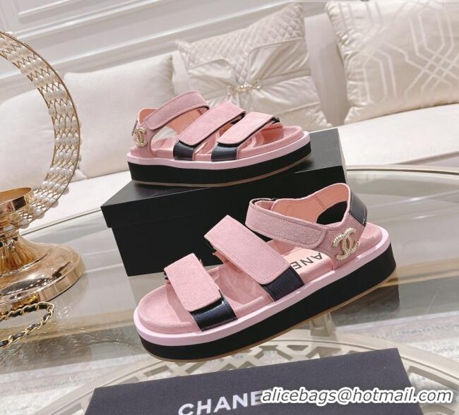 Promotional Chanel Suede Strap Flat Sandals C1420 Pink 2022