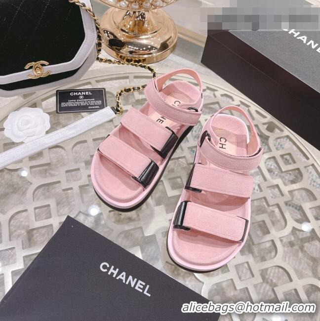 Promotional Chanel Suede Strap Flat Sandals C1420 Pink 2022