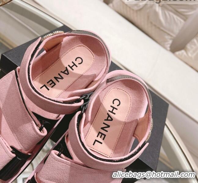 Promotional Chanel Suede Strap Flat Sandals C1420 Pink 2022