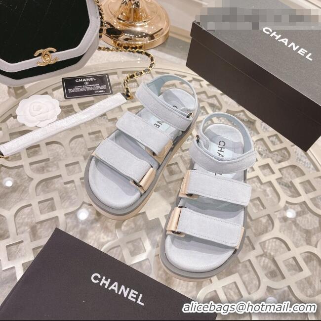 Famous Brand Chanel Suede Strap Flat Sandals C1420 Dusty Blue 2022