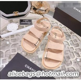 Top Quality Chanel Suede Strap Flat Sandals C1420 Apricot 2022