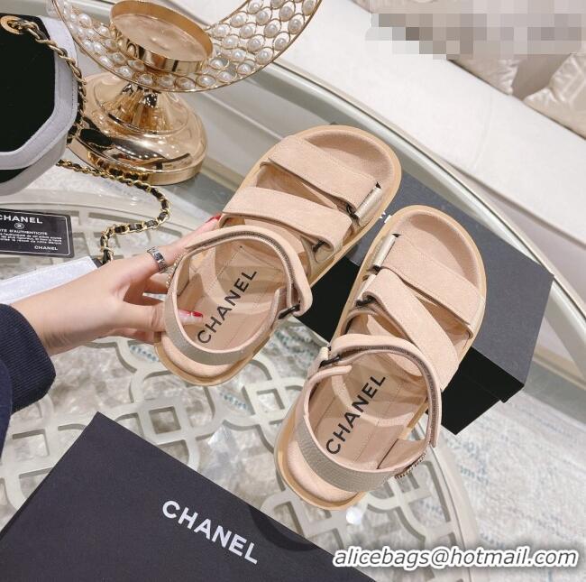 Top Quality Chanel Suede Strap Flat Sandals C1420 Apricot 2022