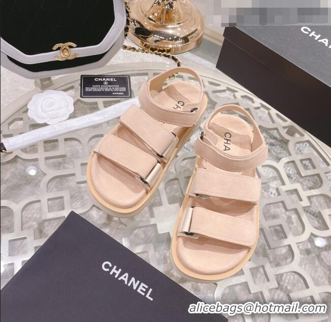 Top Quality Chanel Suede Strap Flat Sandals C1420 Apricot 2022